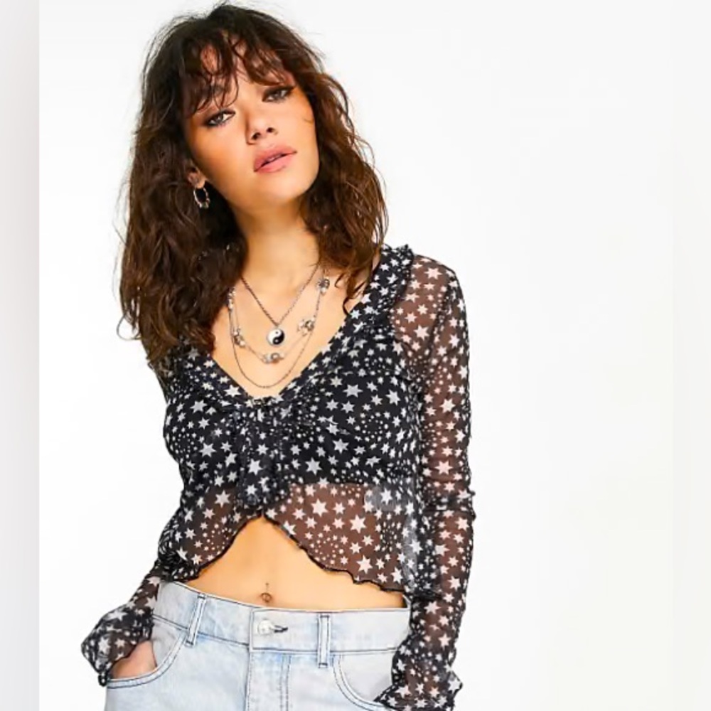 Free People Sheer Mesh Front Tie Top